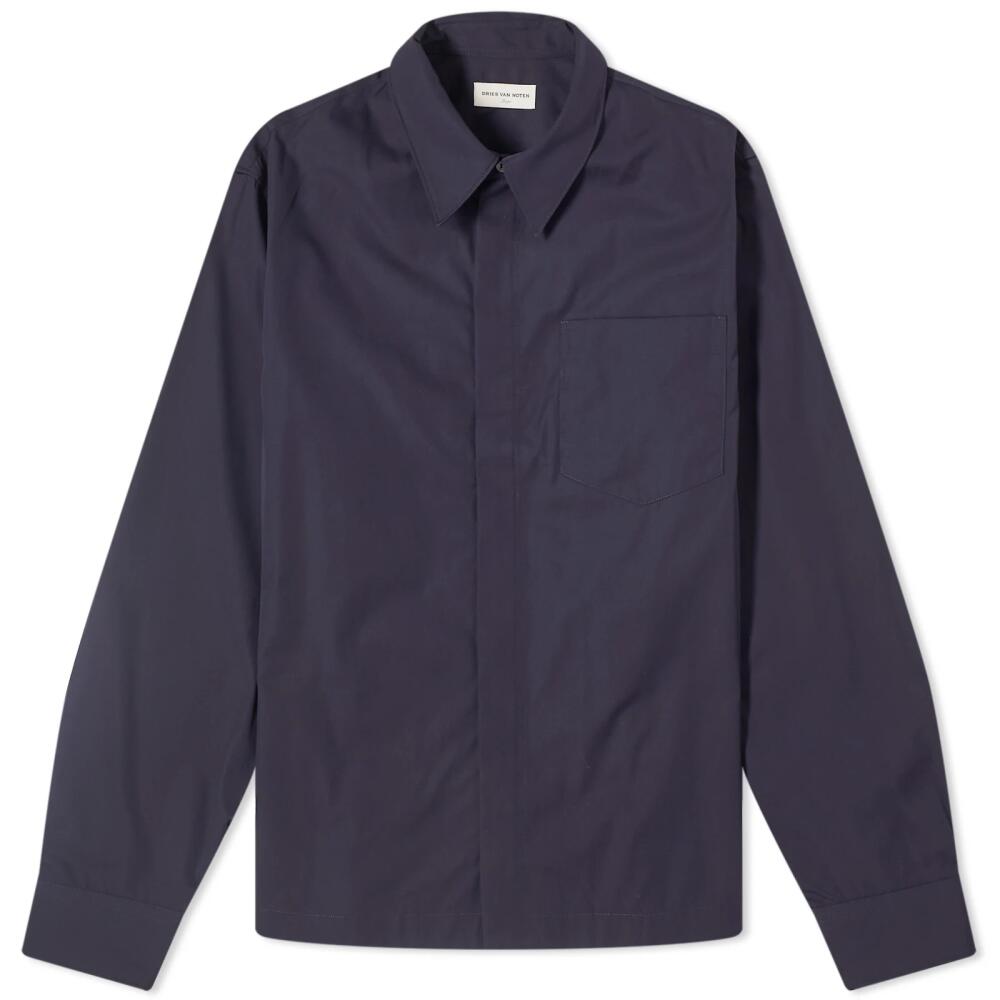 Dries Van Noten Men's Corran Zip Through Overshirt in Midnight Cover