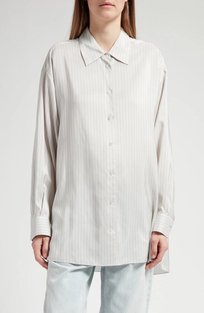 The Row Luka Oversize Cotton Button-Up Shirt in Grey Stripe Cover