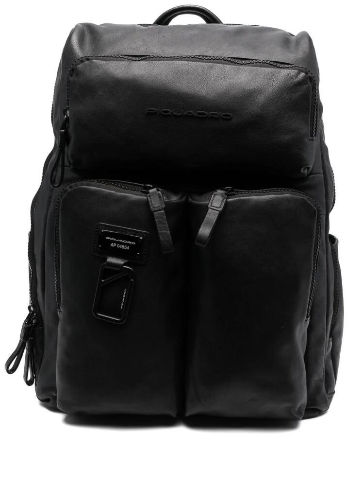 PIQUADRO logo-plaque detail backpack - Black Cover