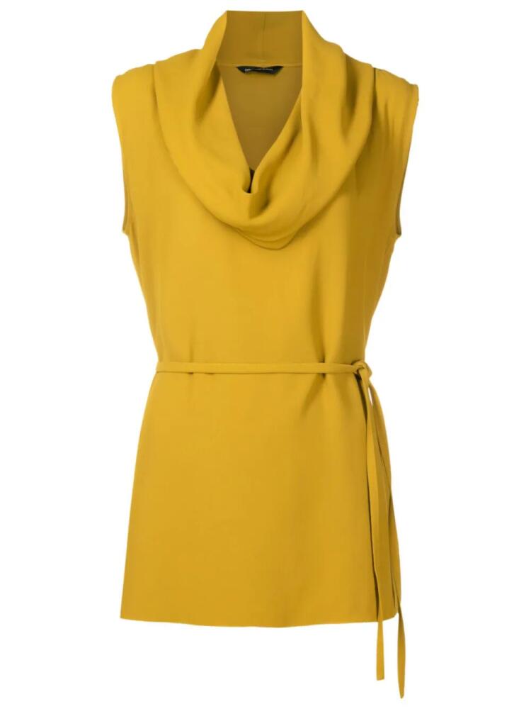 Uma | Raquel Davidowicz cowl-neck tied-waist blouse - Yellow Cover