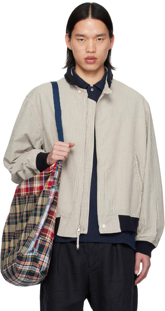 Engineered Garments Navy & Off-White Striped Bomber Jacket Cover