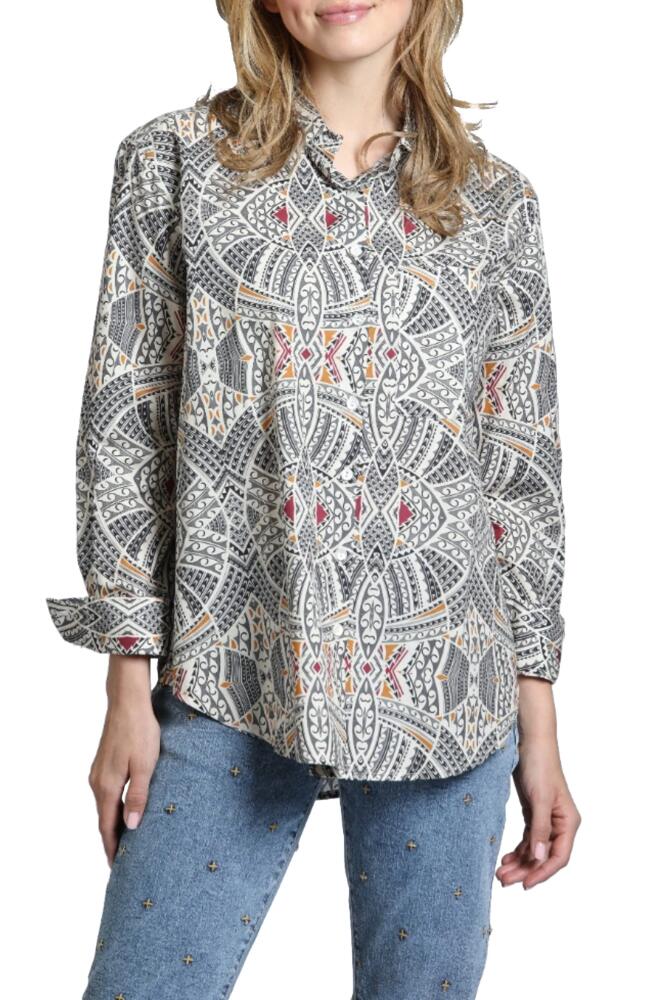 APNY Geo Print Relaxed Fit Button-Up Shirt in Grey Multi Cover