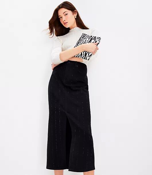 Loft Sparkle Pinstripe Denim Midi Skirt in Washed Black Cover