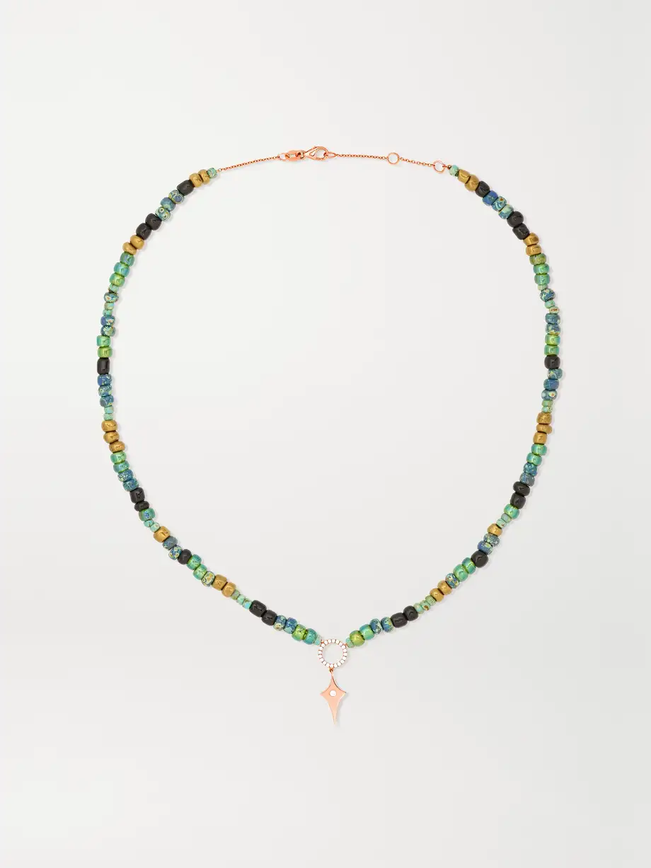 Diane Kordas - 14-karat Rose Gold, Bead And Diamond Necklace - Green Cover