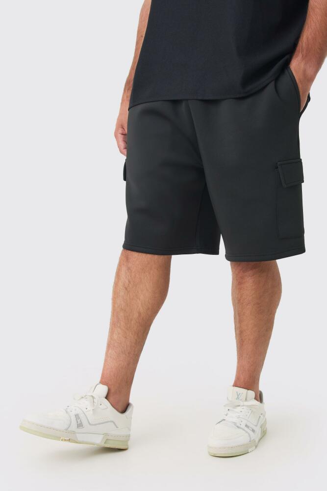 boohoo Mens Plus Scuba Relaxed Cargo Shorts - Black Cover