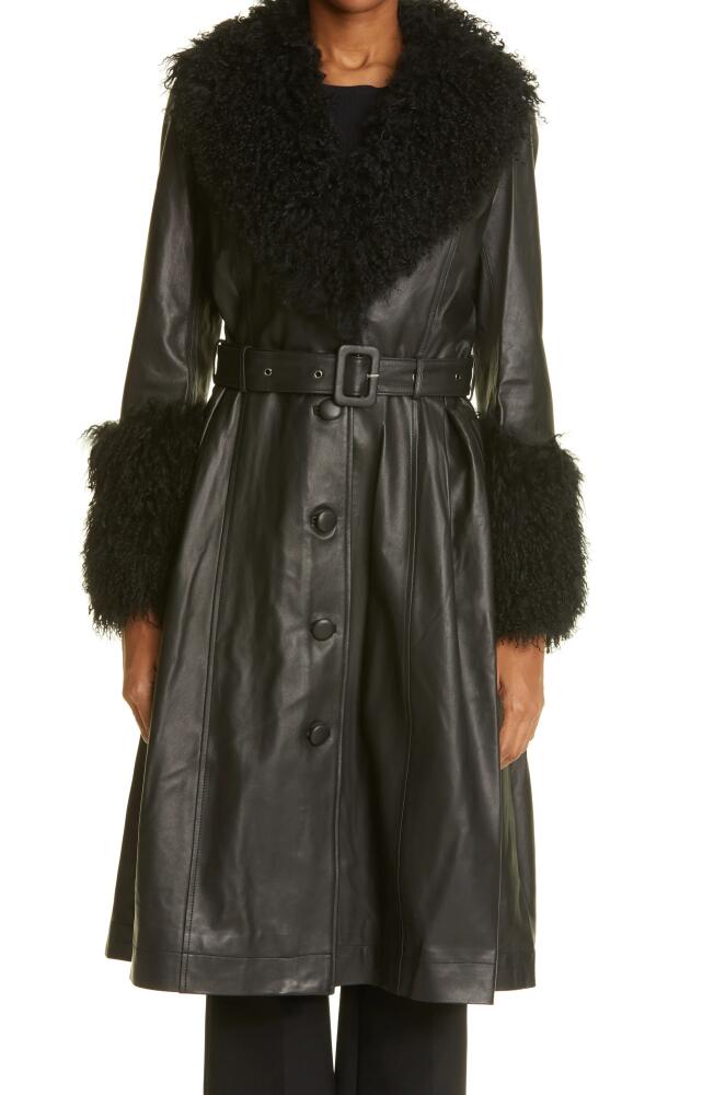 Saks Potts Foxy Genuine Shearling Trim Leather Coat in Black Cover