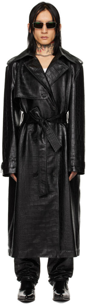 LU'U DAN Black Croc Faux-Leather Trench Coat Cover