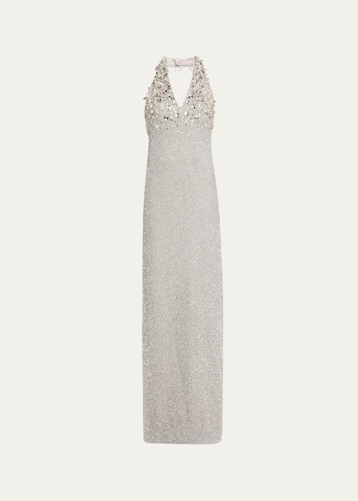 Pamella Roland Beaded Halter Gown with Crystal Embellishment Cover