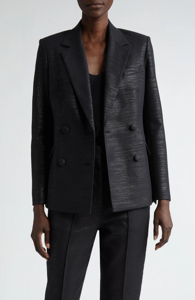 St. John Evening Doubled Breasted Metallic Twill Blazer in Black/Black Cover