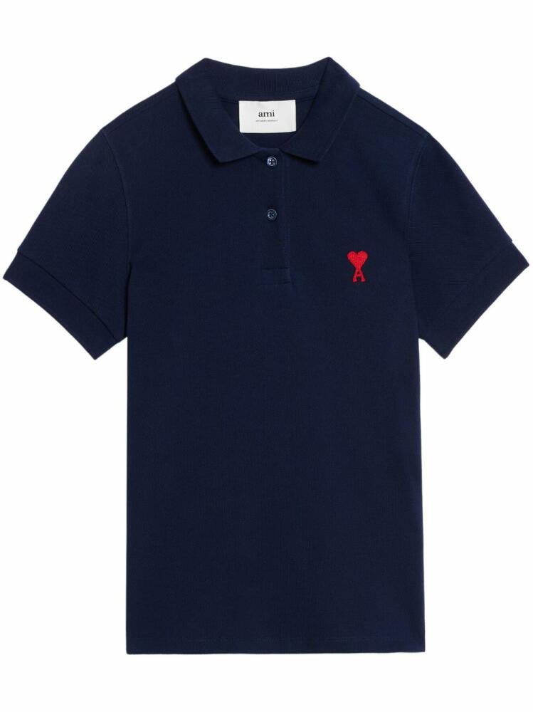 AMI Paris embroidered-logo short-sleeved polo top - Blue Cover