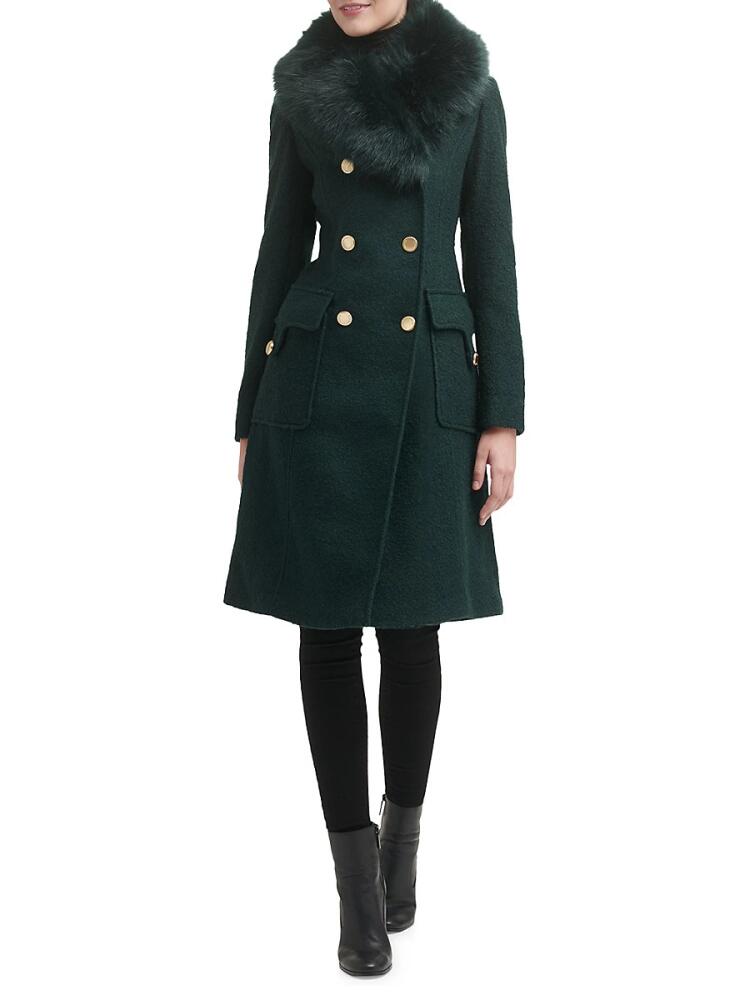 Guess Women's Faux Fur Trim Double Breasted Coat - Emerald Cover