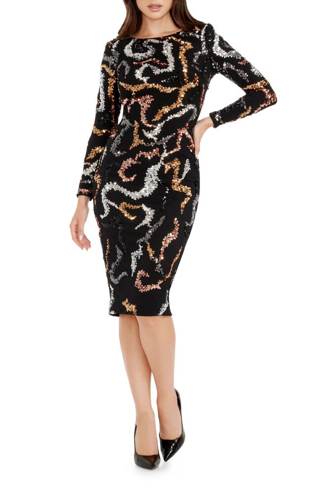 Dress the Population Emmalyn Squiggle Sequin Long Sleeve Cocktail Dress in Black Multi Cover