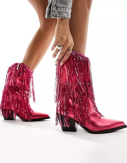 Azalea Wang Ranger tasseled western boots in fuschia-Pink Cover