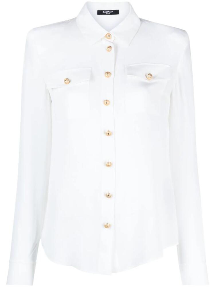 Balmain padded shoulders silk blouse - White Cover