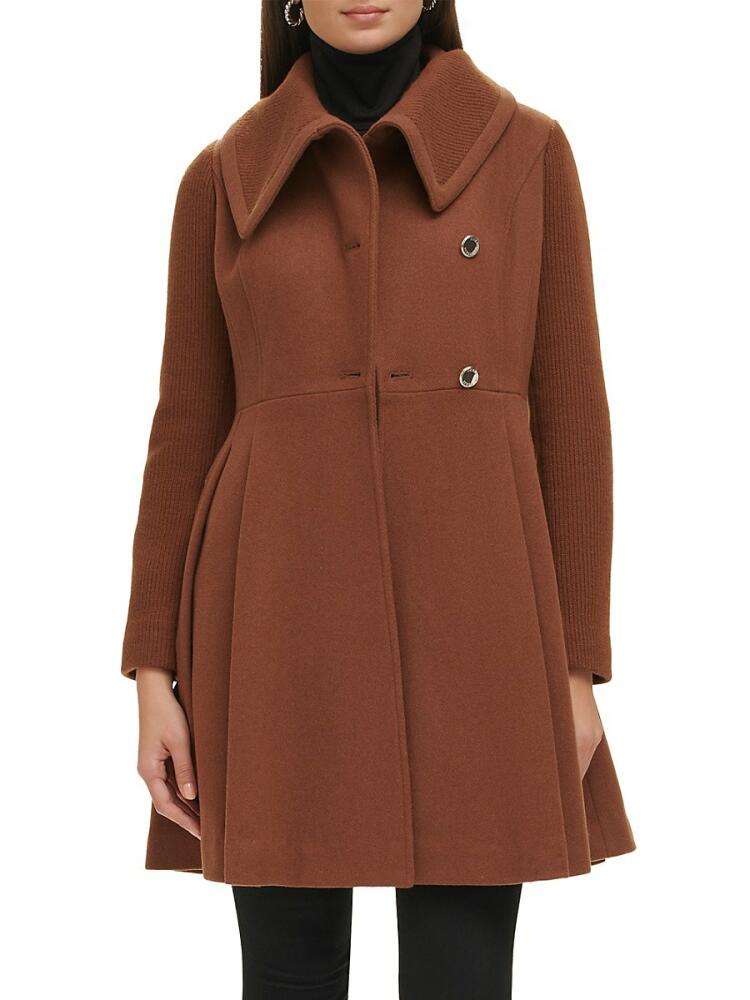 Guess Women's Pleated Wool Blend Flared Coat - Cognac Cover