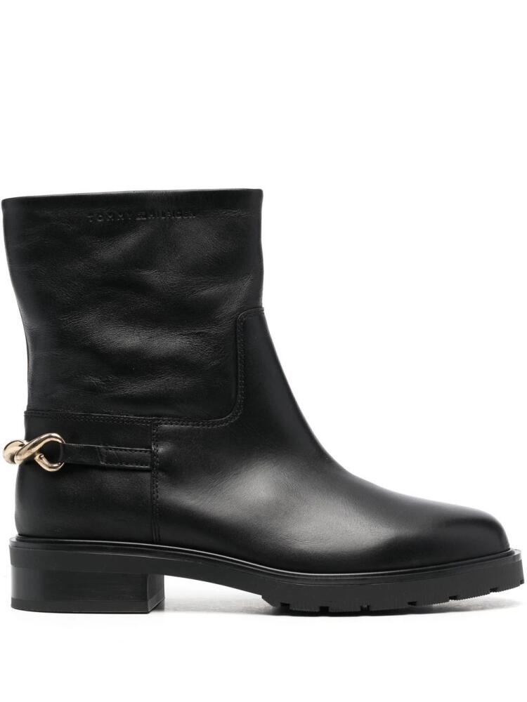 Tommy Hilfiger chain detail leather ankle boots - Black Cover