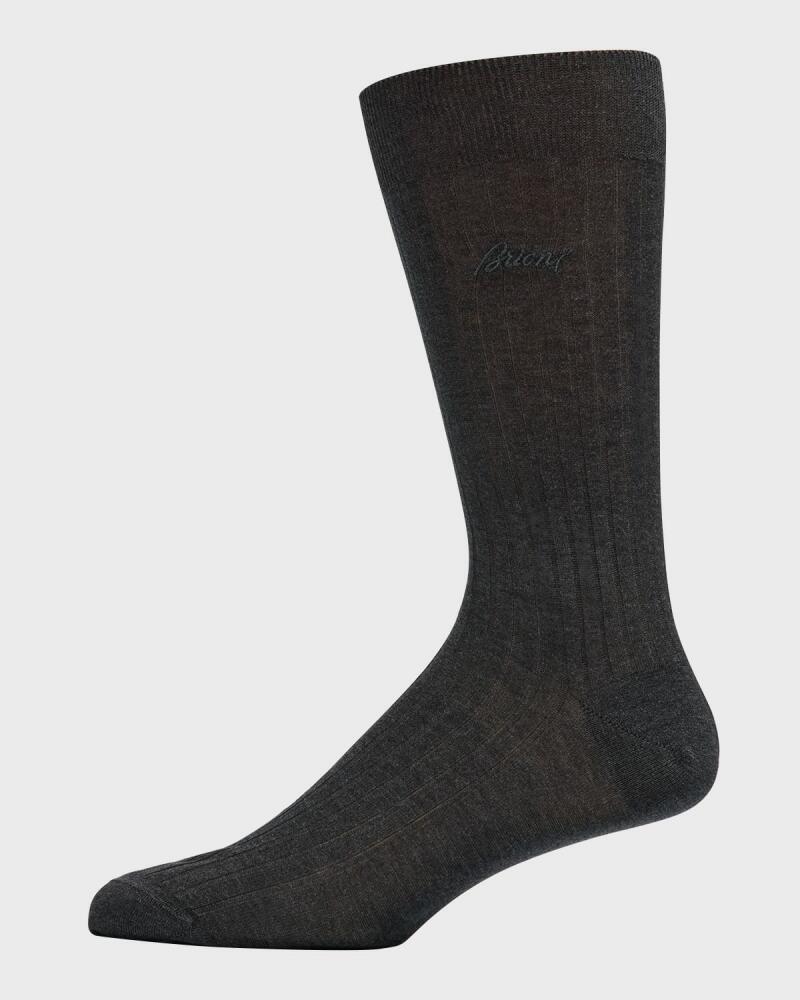 Brioni Men's Ribbed Cotton Crew Socks Cover