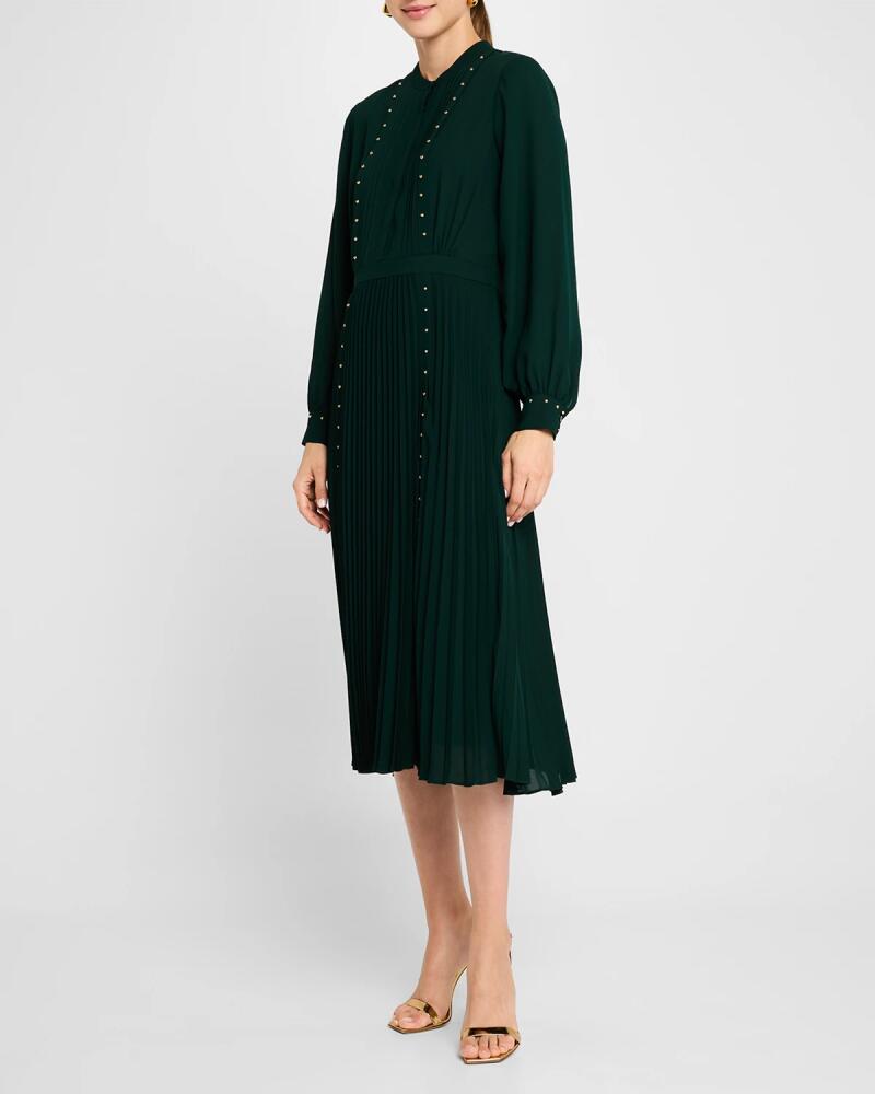 Elie Tahari The Alania Pleated Bead-Embellished Midi Dress Cover