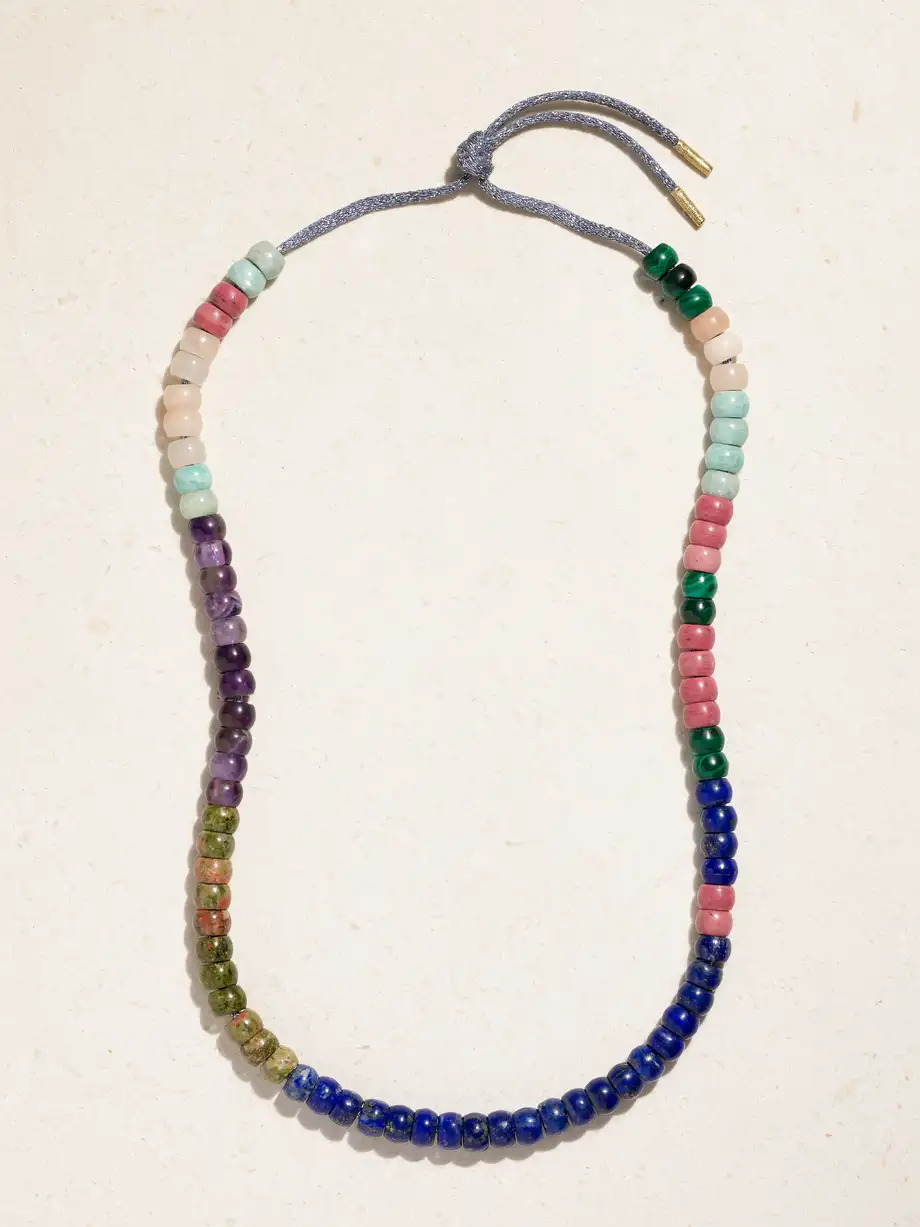 Carolina Bucci - Forte Beads Cartagena 18-karat Gold And Lurex Multi-stone Necklace - Blue Cover