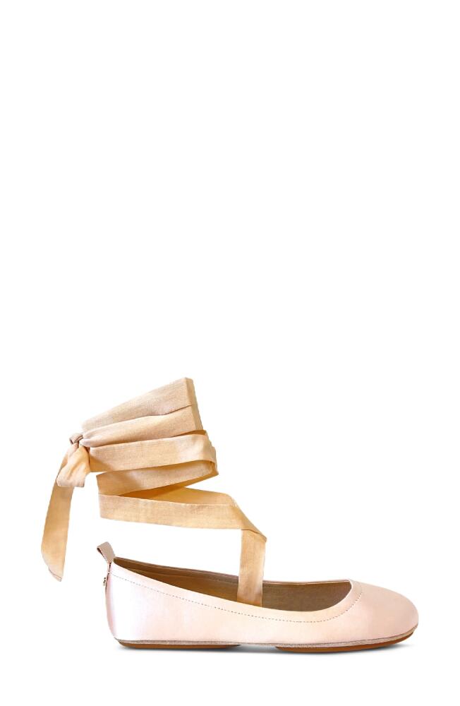 Yosi Samra Simone Ankle Strap Foldable Flat in Champagne Satin Cover