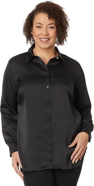 LAUREN Ralph Lauren Plus Size Satin Charmeuse Shirt (Black) Women's Clothing Cover