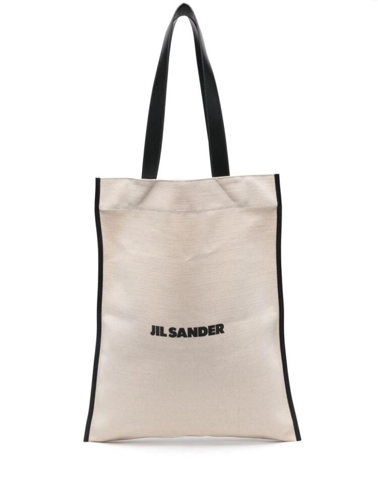 Jil Sander Flat embroidered-logo tote bag - Neutrals Cover