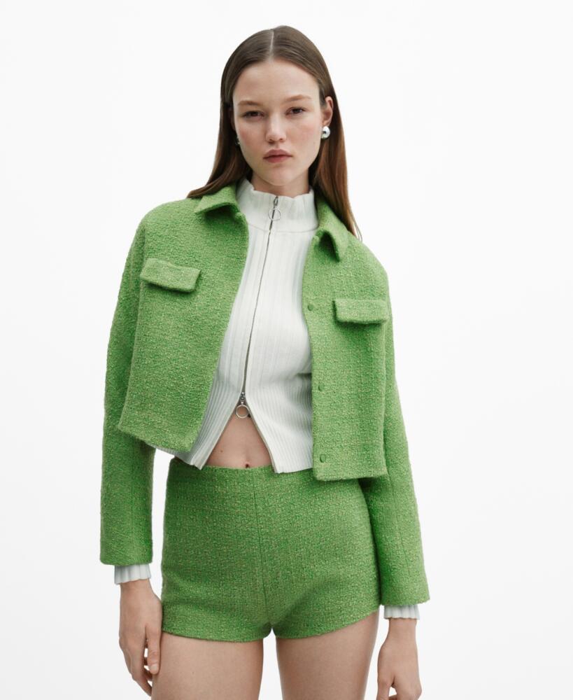 Mango Women's Pockets Detail Cropped Tweed Jacket - Green Cover