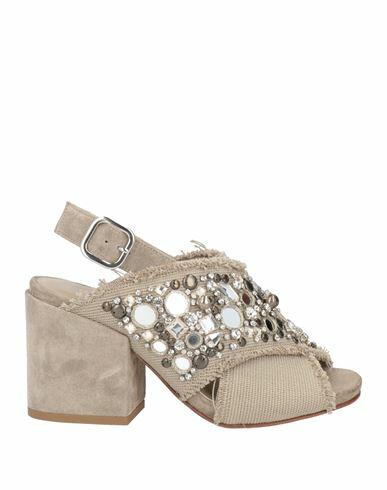 Elena Iachi Woman Sandals Light grey Leather, Textile fibers Cover