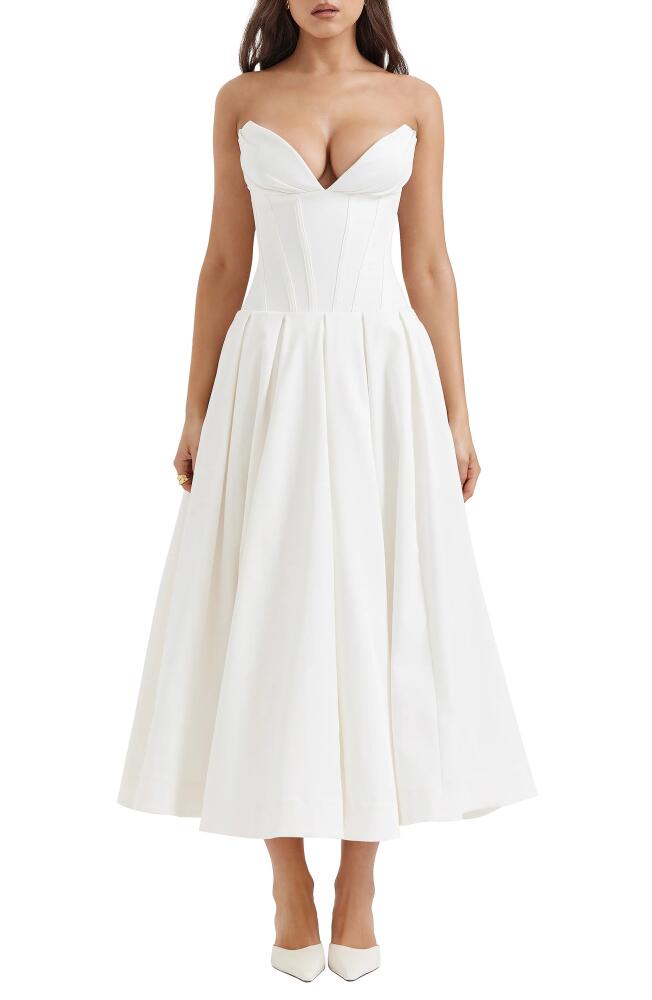 HOUSE OF CB Lady Strapless Midi Dress in White Cover