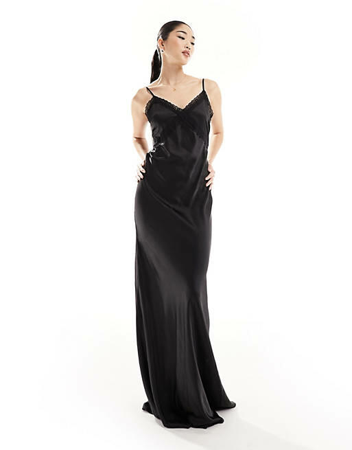 Six Stories Bridesmaids lace detail satin maxi dress in black - part of a set Cover