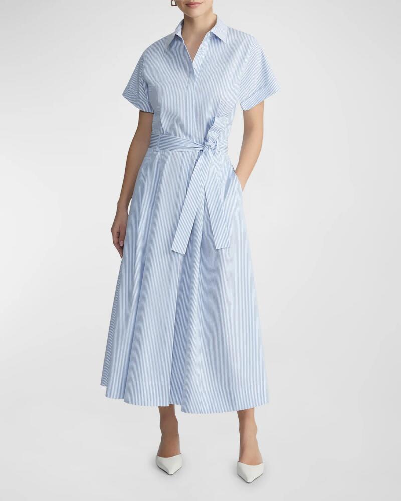 Lafayette 148 New York Belted Striped Cotton Midi Shirtdress Cover