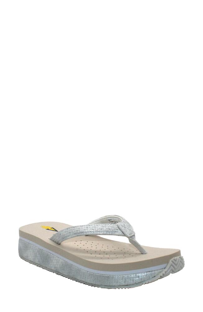 Volatile Untamed Flip Flop in White Metallic Cover