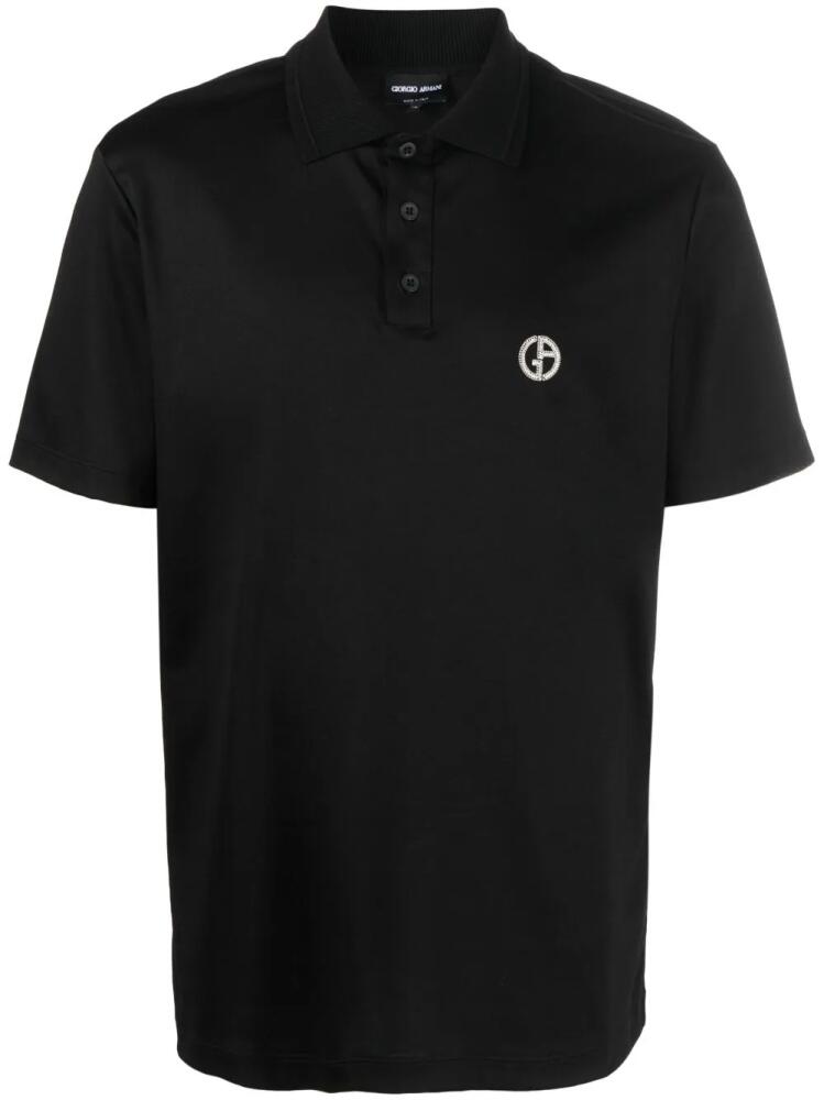 Giorgio Armani logo-embroidered cotton polo shirt - Black Cover