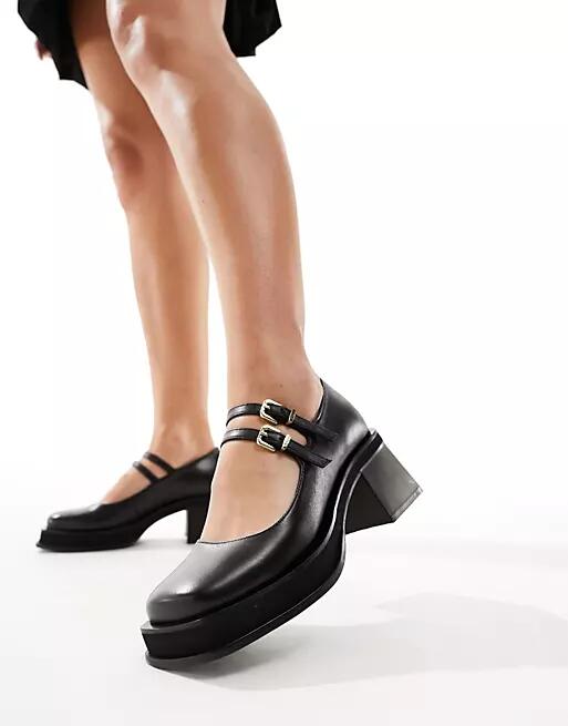 Walk London Liley Mary Janes In Black Leather Cover