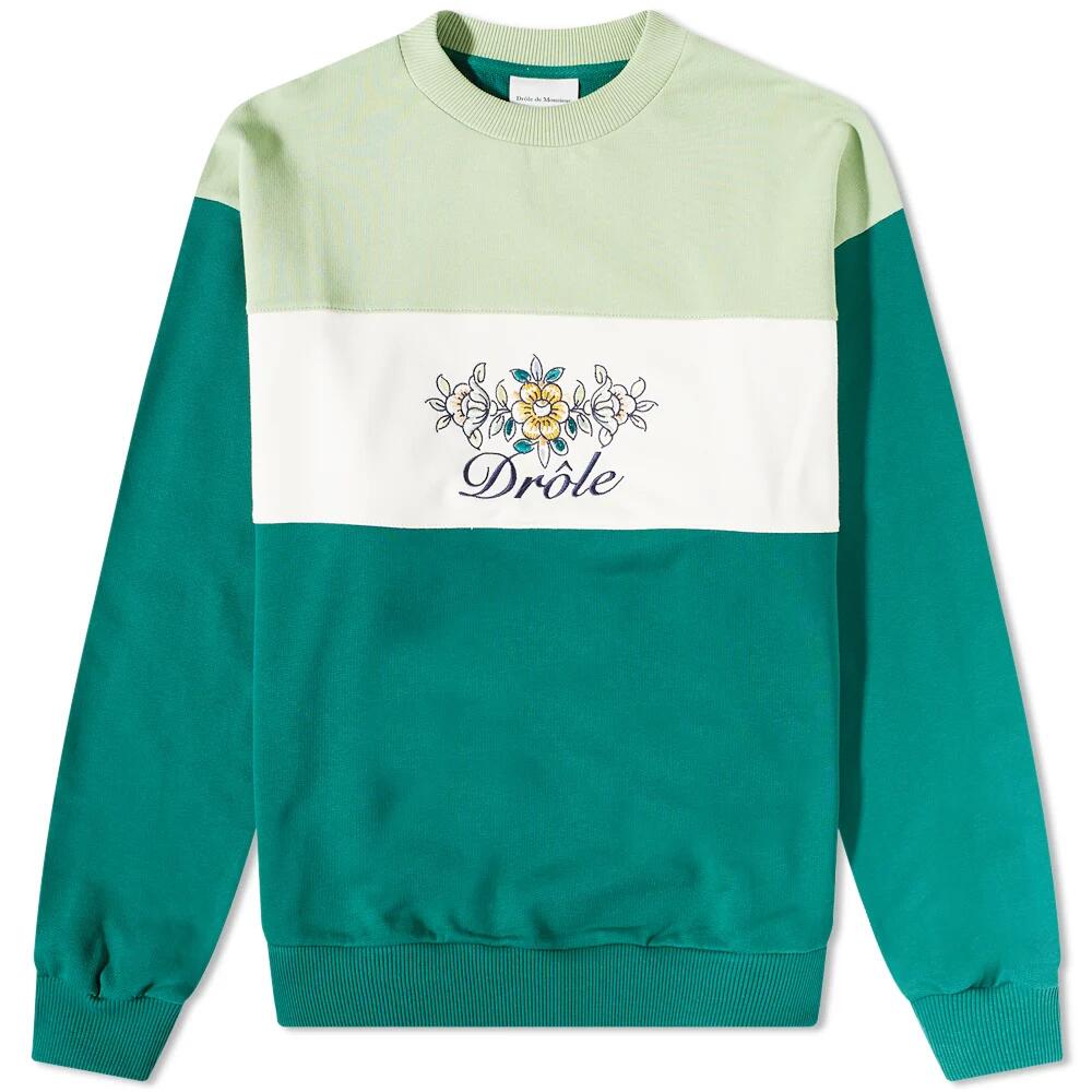 Drôle de Monsieur Men's Floral Logo Crew Sweat in Forest Green Cover