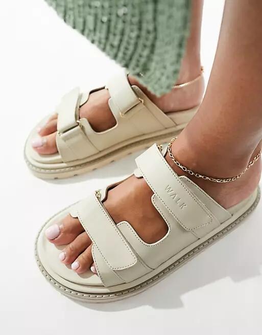 Walk London Budapest Double Strap Sandals In Off White Leather Cover