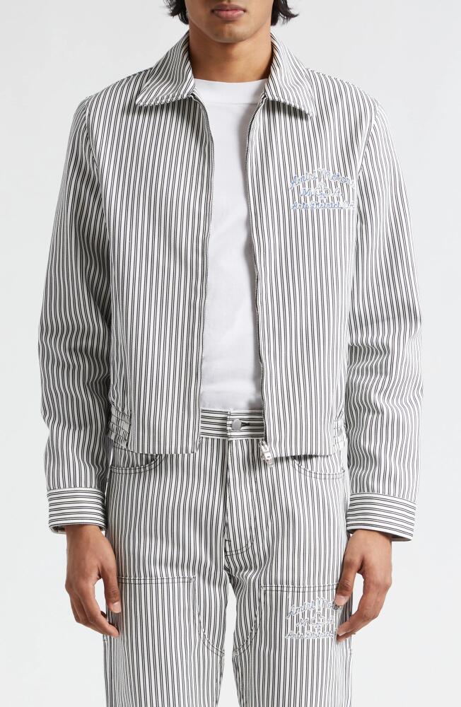 AMIRI Motors Stripe Cotton Blouson Jacket in Black/White Cover