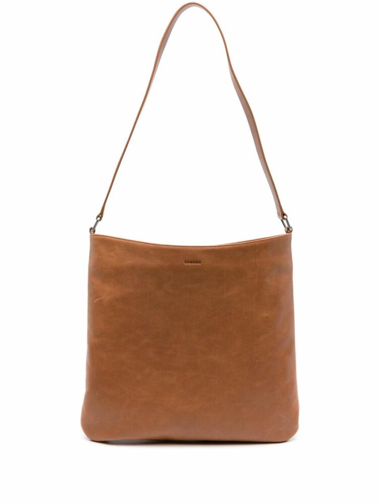 SANDRO logo-debossed leather shoulder bag - Brown Cover