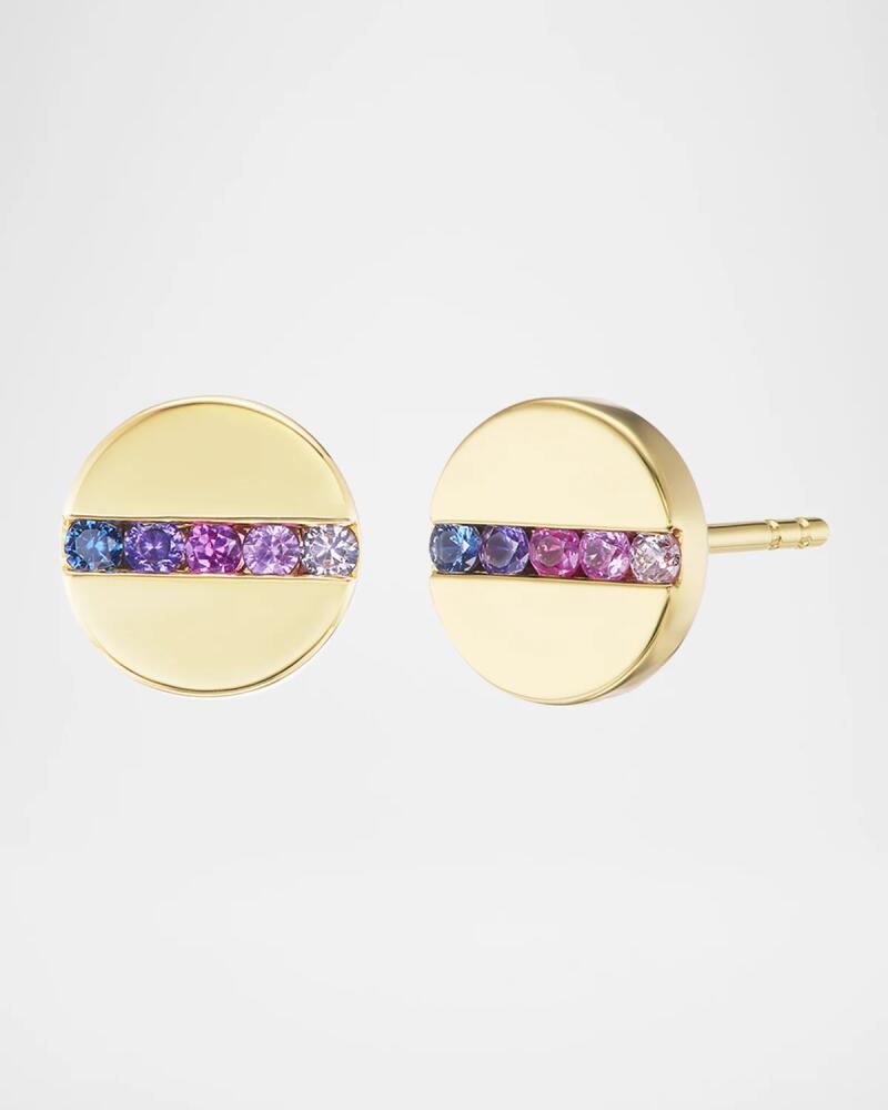 Emily P. Wheeler 18K Yellow Gold Nailhead Stud Earrings with Multi-Color Sapphire Cover