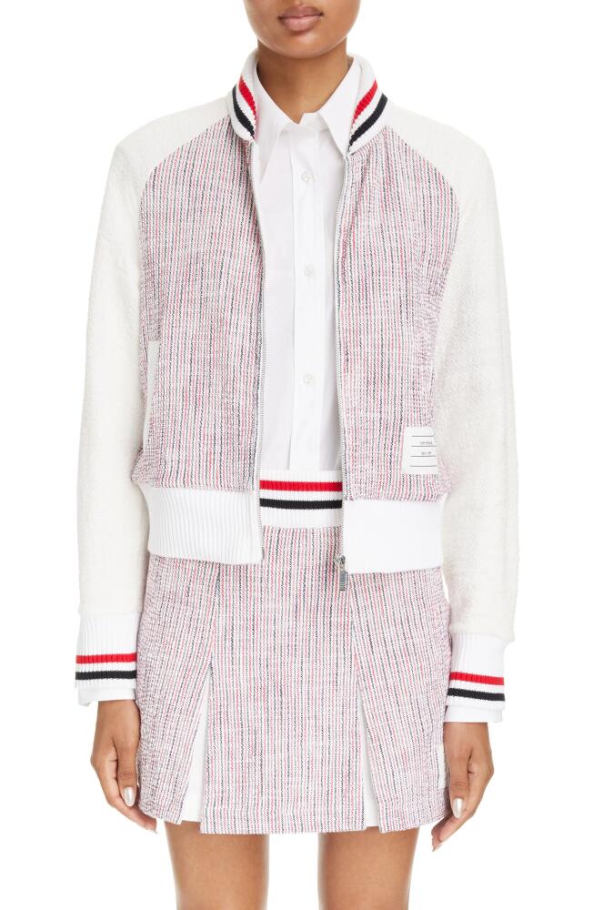 Thom Browne RWB Stripe Tweed Bomber Jacket in Pink/white Cover