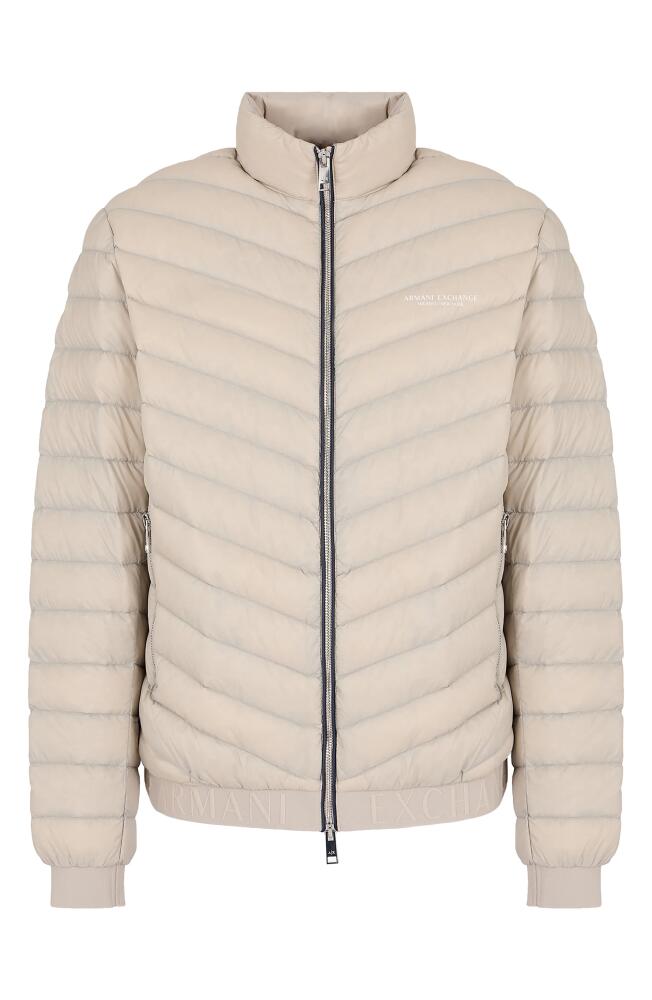 Armani Exchange Packable Down Puffer Jacket in Silver Lining/Deep Cover