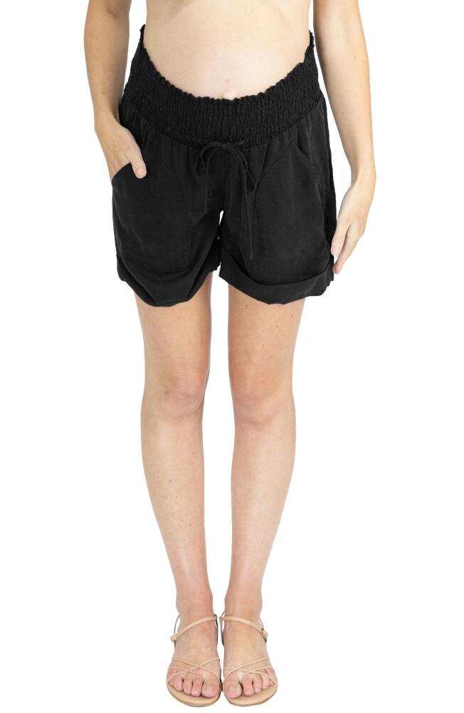 Angel Maternity Smocked Waist Tencel® Maternity Shorts in Black Cover