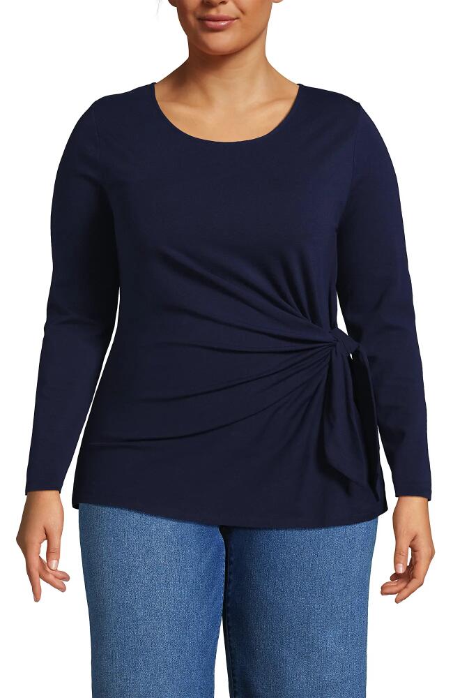 Lands' End Plus Long Sleeve Lightweight Tie Front Top in Deep Sea Navy Cover