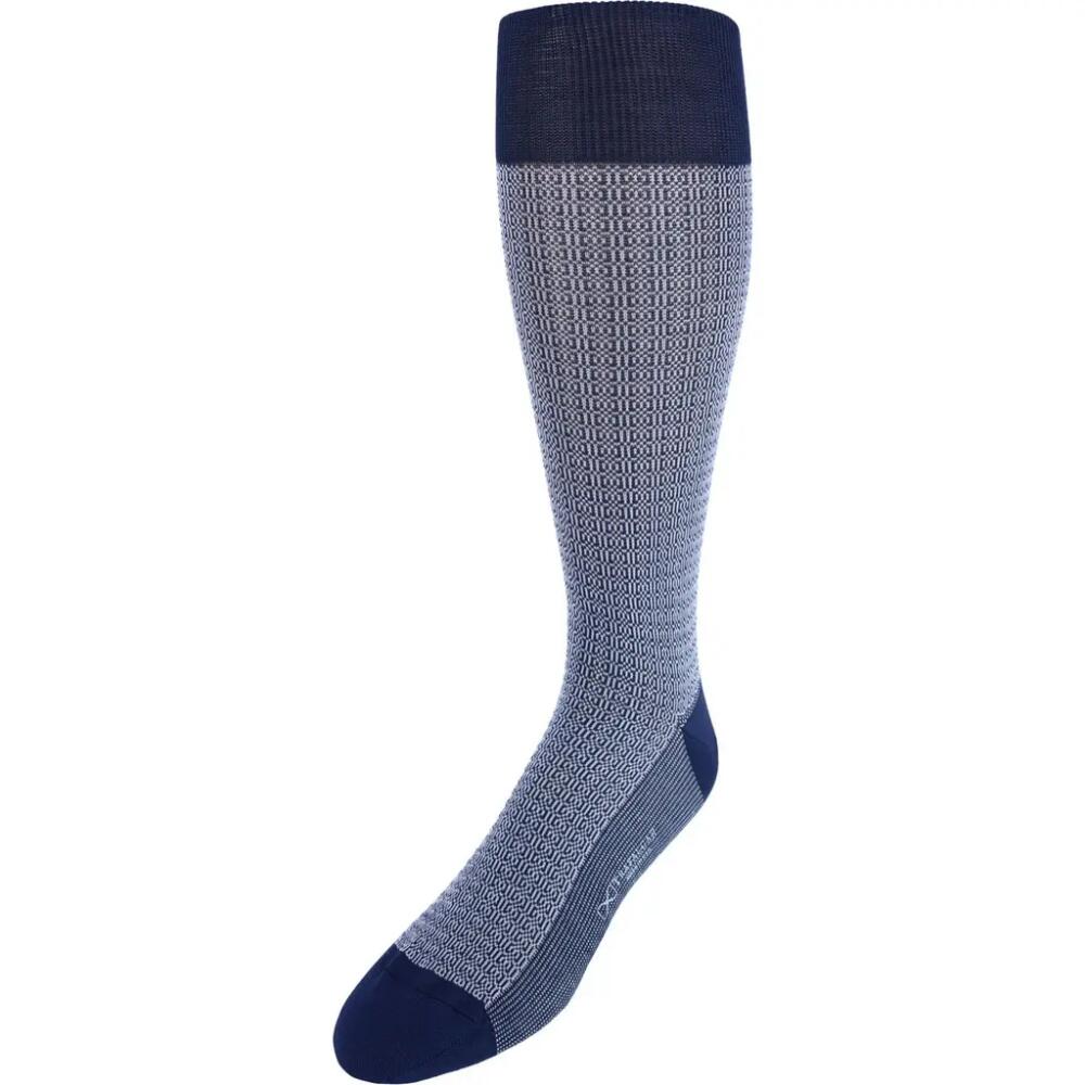 Trafalgar Bernard Chain Link Mercerized Cotton Mid-Calf Socks in Navy With Light Blue Cover