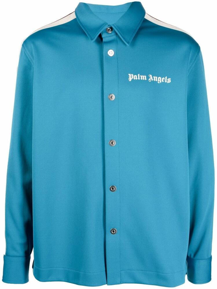 Palm Angels logo-print long-sleeve shirt - Blue Cover