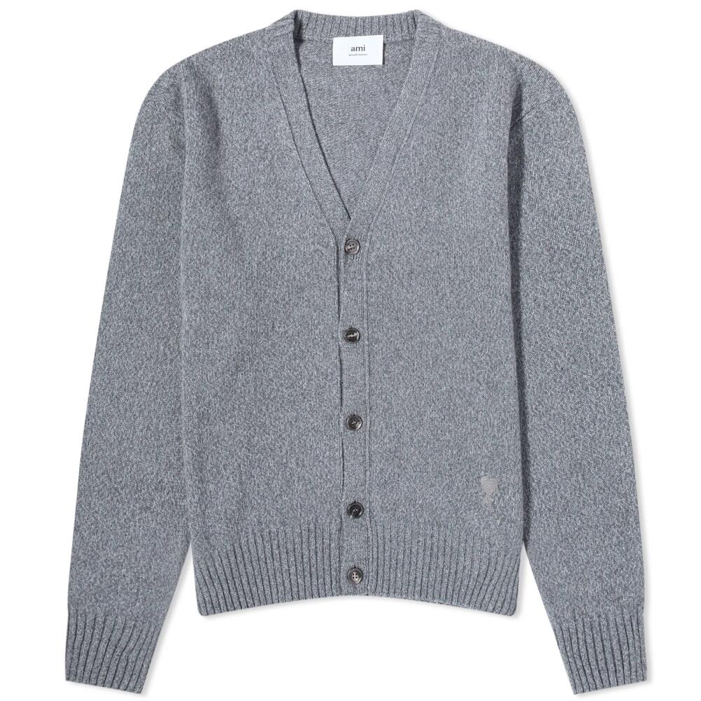 AMI Paris Men's Tonal Heart Cashmere Cardigan in Heather Grey Cover