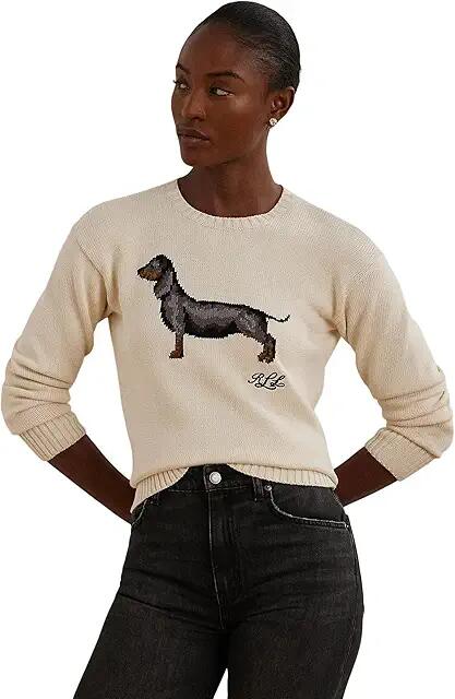 Lauren Ralph Lauren Intarsia-Knit Dachshund Cotton Sweater (Mascarpone Cream) Women's Sweater Cover