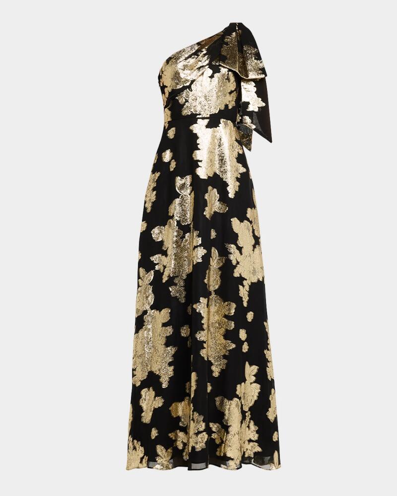 Aidan Mattox One-Shoulder Metallic Jacquard Gown Cover