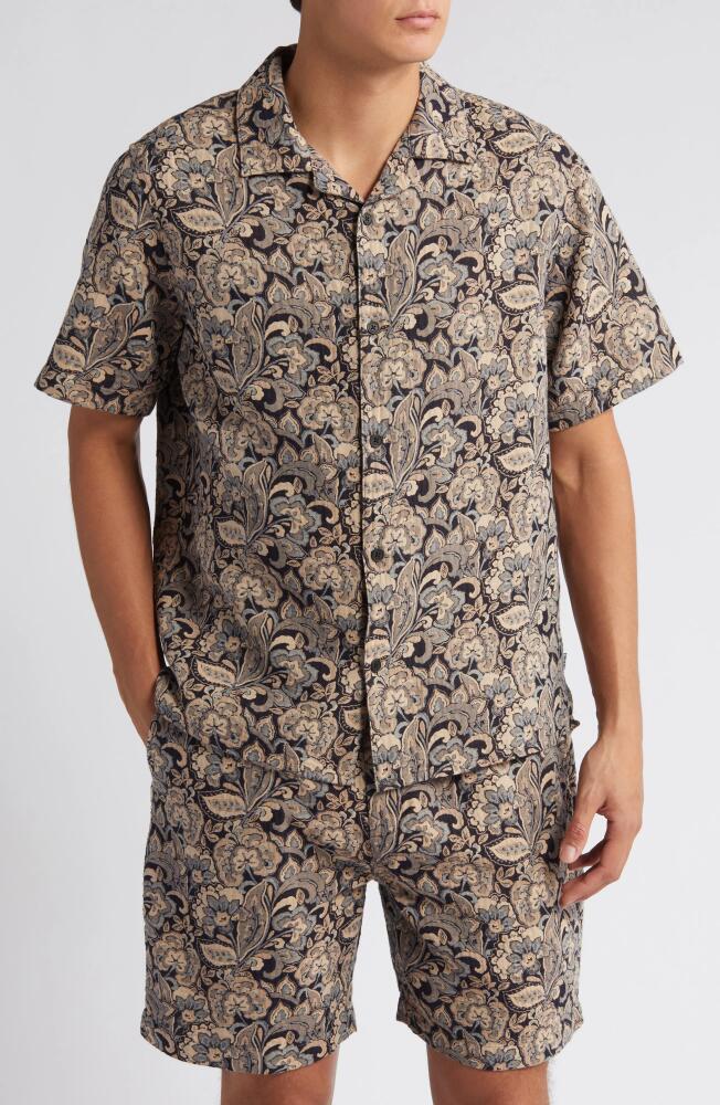 Wax London Didcot Relaxed Fit Paisley Cotton Notched Collar Camp Shirt in Brown Cover