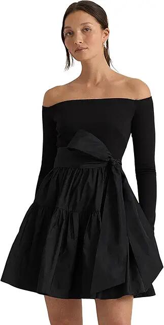 Lauren Ralph Lauren Belted Off-the-Shoulder Cocktail Dress (Black) Women's Dress Cover